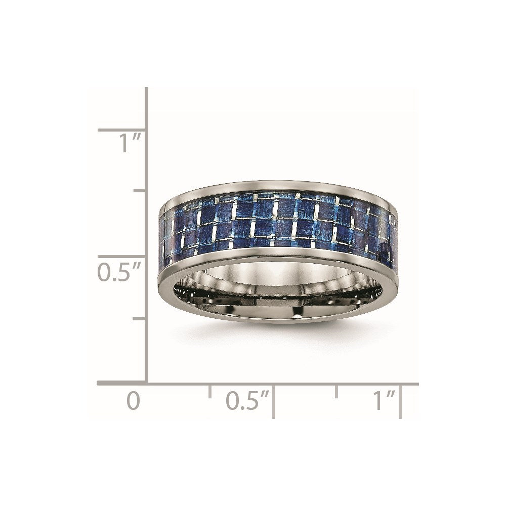 Chisel Titanium Polished with Blue Carbon Fiber Inlay 8mm Flat Band