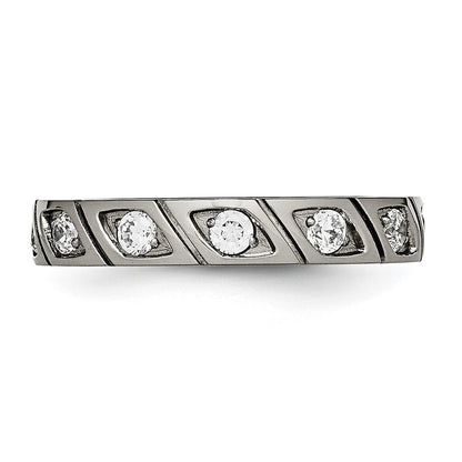 Chisel Titanium Polished with CZ 4mm Grooved Band