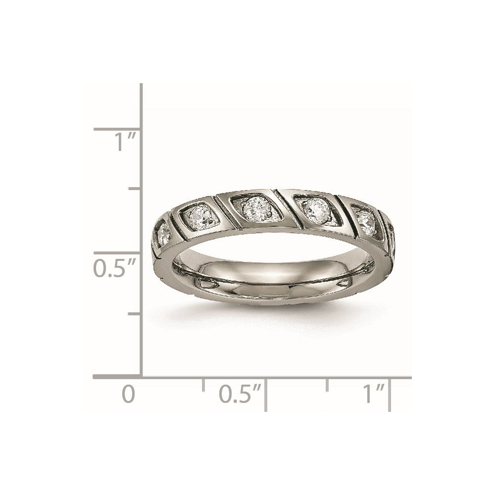 Chisel Titanium Polished with CZ 4mm Grooved Band