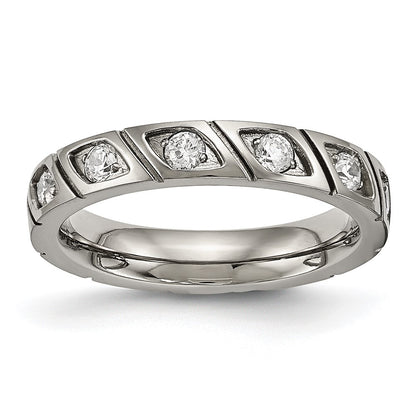 Chisel Titanium Polished with CZ 4mm Grooved Band