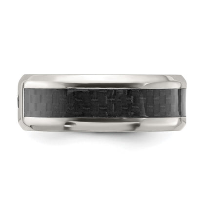 Chisel Titanium Polished with Black Carbon Fiber Inlay and CZ 8mm Band