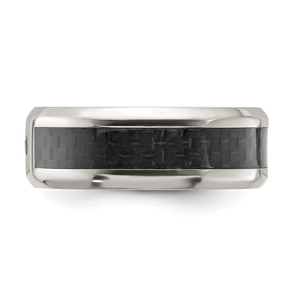 Chisel Titanium Polished with Black Carbon Fiber Inlay and CZ 8mm Band