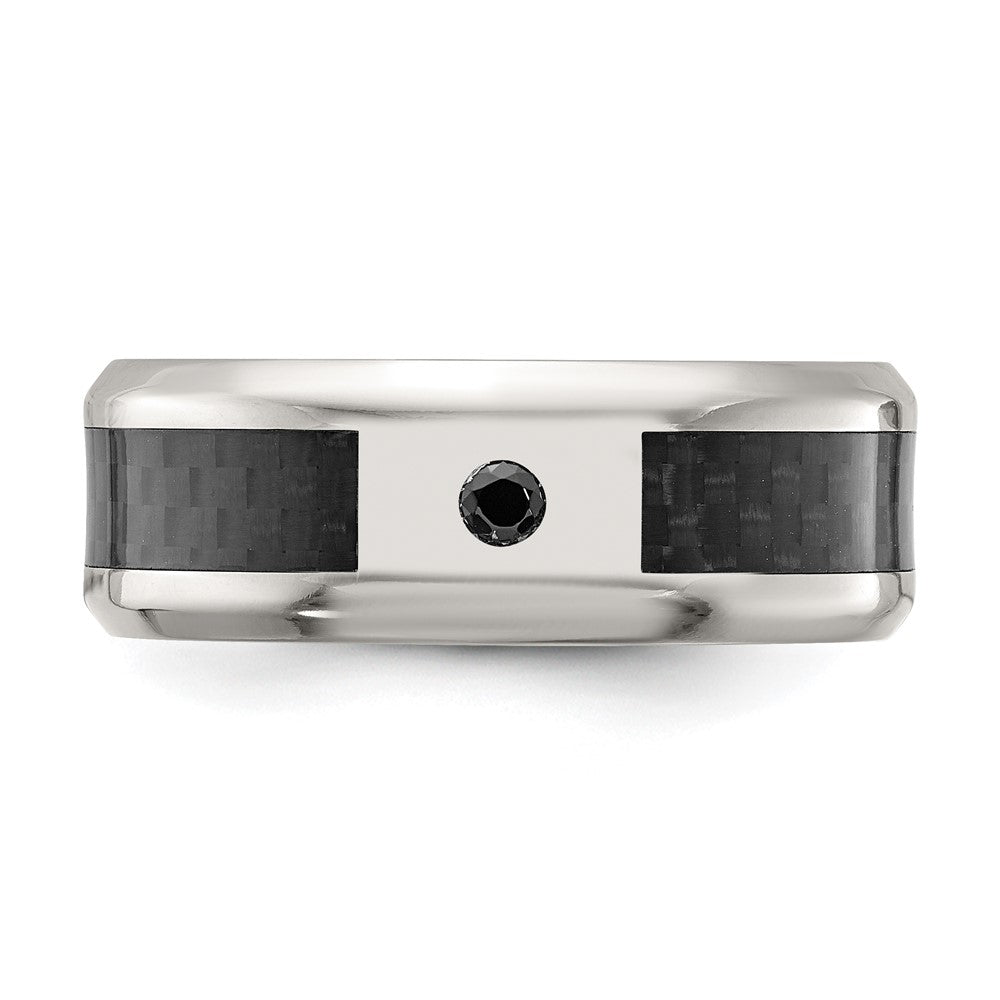 Chisel Titanium Polished with Black Carbon Fiber Inlay and CZ 8mm Band