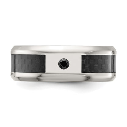 Chisel Titanium Polished with Black Carbon Fiber Inlay and CZ 8mm Band