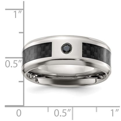 Chisel Titanium Polished with Black Carbon Fiber Inlay and CZ 8mm Band