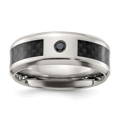 Chisel Titanium Polished with Black Carbon Fiber Inlay and CZ 8mm Band