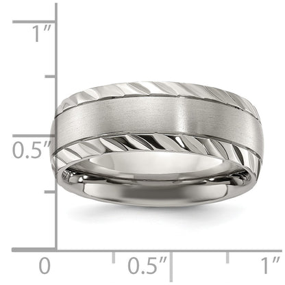 Chisel Titanium Polished with Brushed Center and Grooved Edge 8mm Band