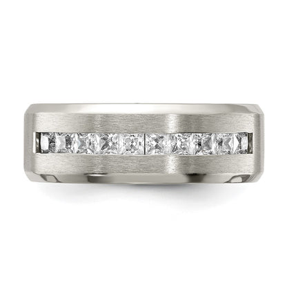 Chisel Titanium Brushed and Polished with CZ 8mm Band