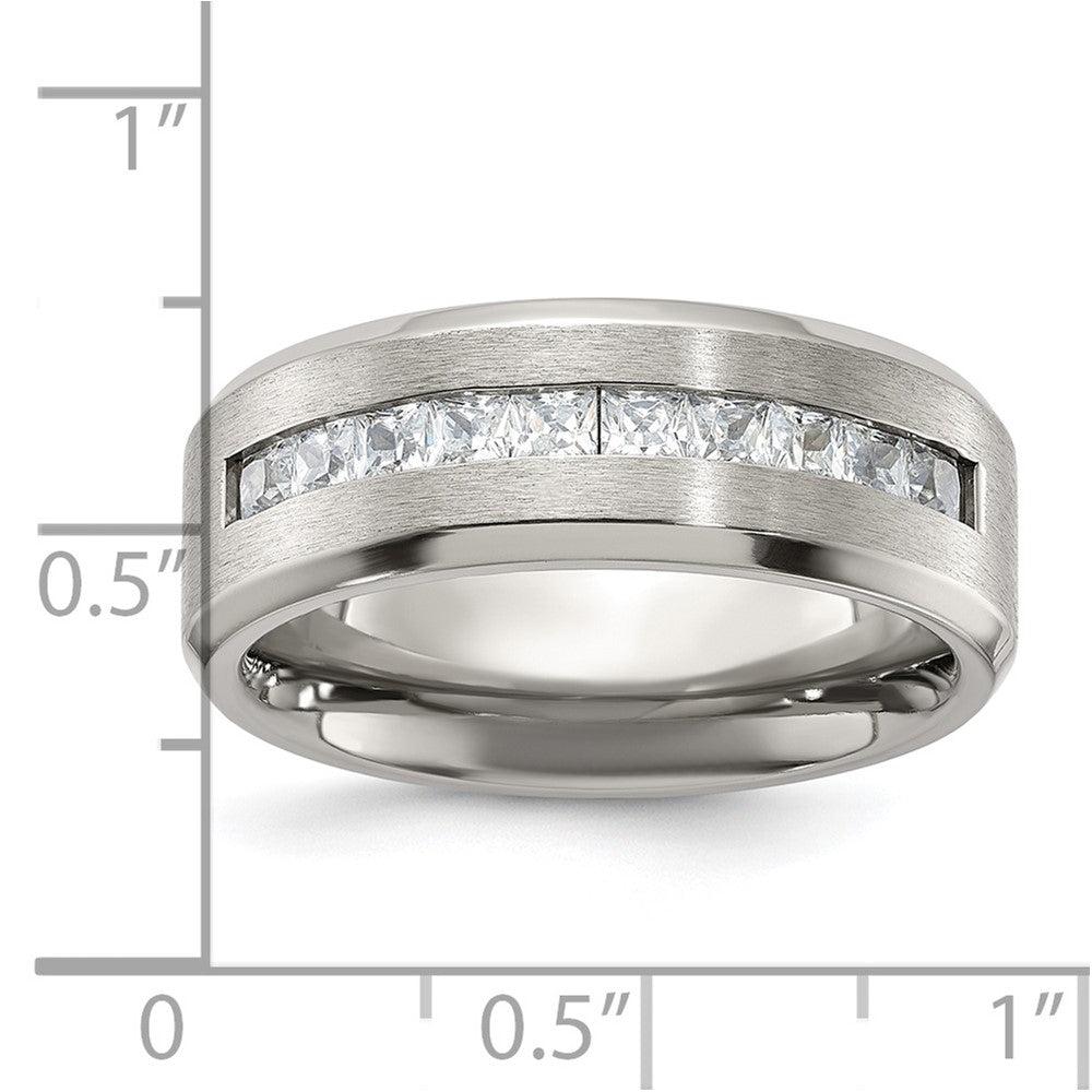 Chisel Titanium Brushed and Polished with CZ 8mm Band