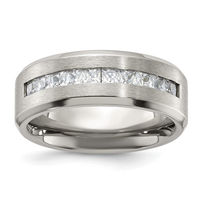 Chisel Titanium Brushed and Polished with CZ 8mm Band