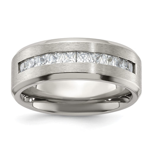 Chisel Titanium Brushed and Polished with CZ 8mm Band