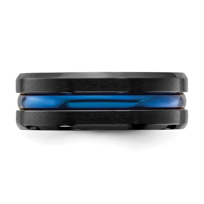 Chisel Black Titanium Brushed with Polished Blue IP-plated Center 8mm Band