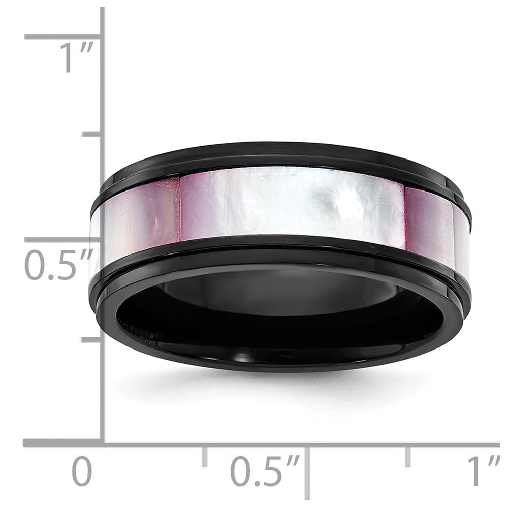 Chisel Titanium Black IP-plated Pink Mother of Pearl Inlay 8mm Band