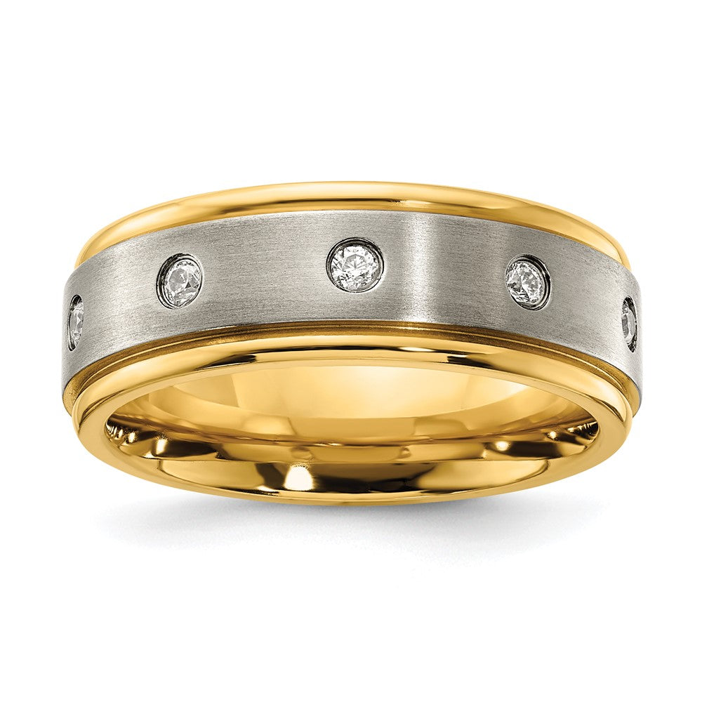 Chisel Titanium Polished with Brushed Center Yellow IP-plated CZ 8.00mm Band