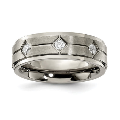 Chisel Titanium Polished with Brushed Center with CZ 7.00mm Band