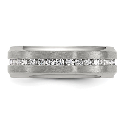 Chisel Titanium Polished with Brushed Center and CZ 7mm Band