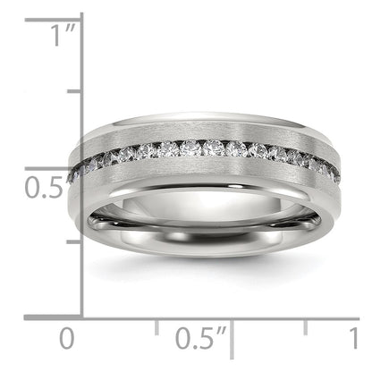 Chisel Titanium Polished with Brushed Center and CZ 7mm Band