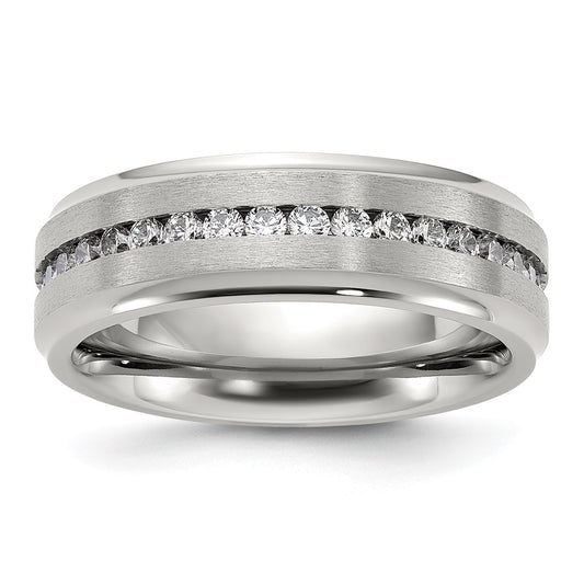 Chisel Titanium Polished with Brushed Center and CZ 7mm Band