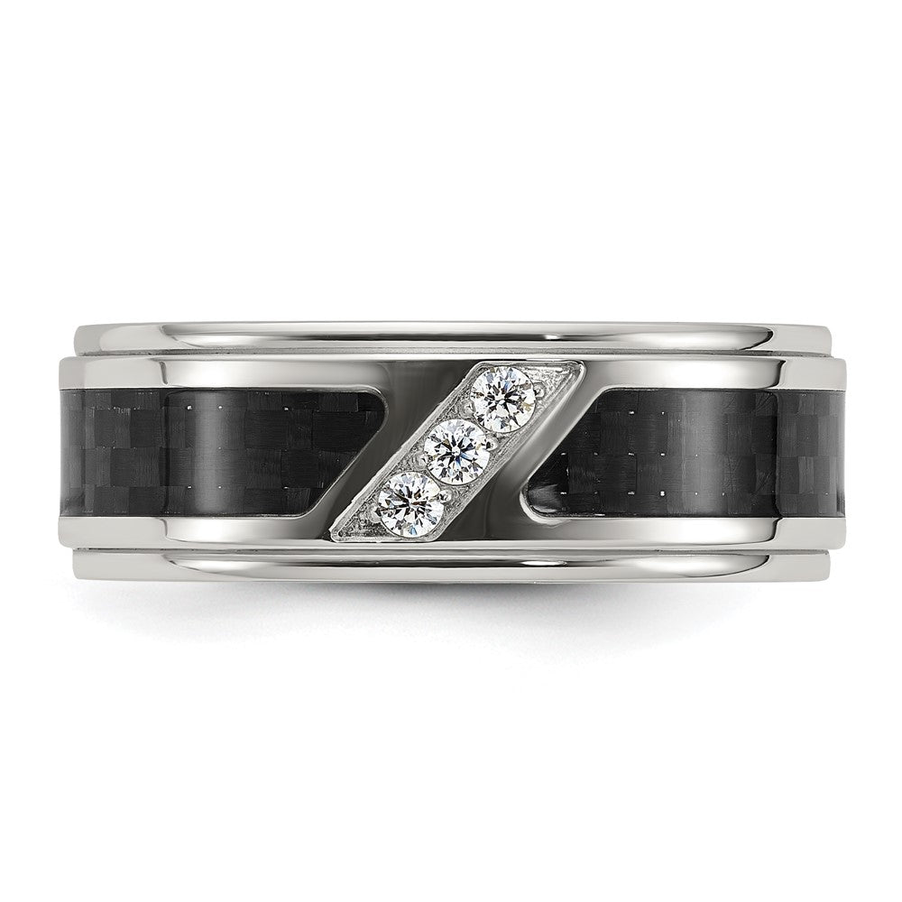 Chisel Titanium Polished with Black Carbon Fiber Inlay and CZ 8mm Band