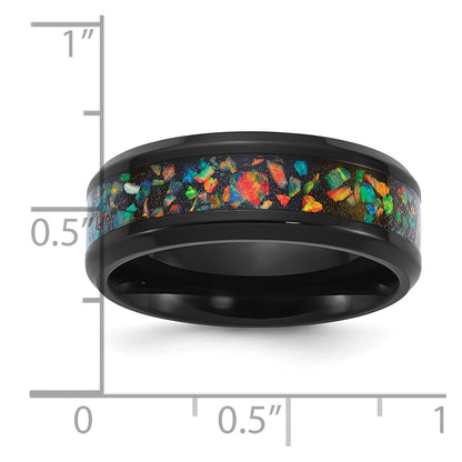 Chisel Titanium Polished Black IP-plated Multi-color Opal Inlay 8mm Band