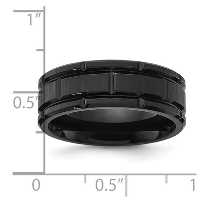 Chisel Titanium Brushed and Polished Black IP-plated Notched 8mm Band