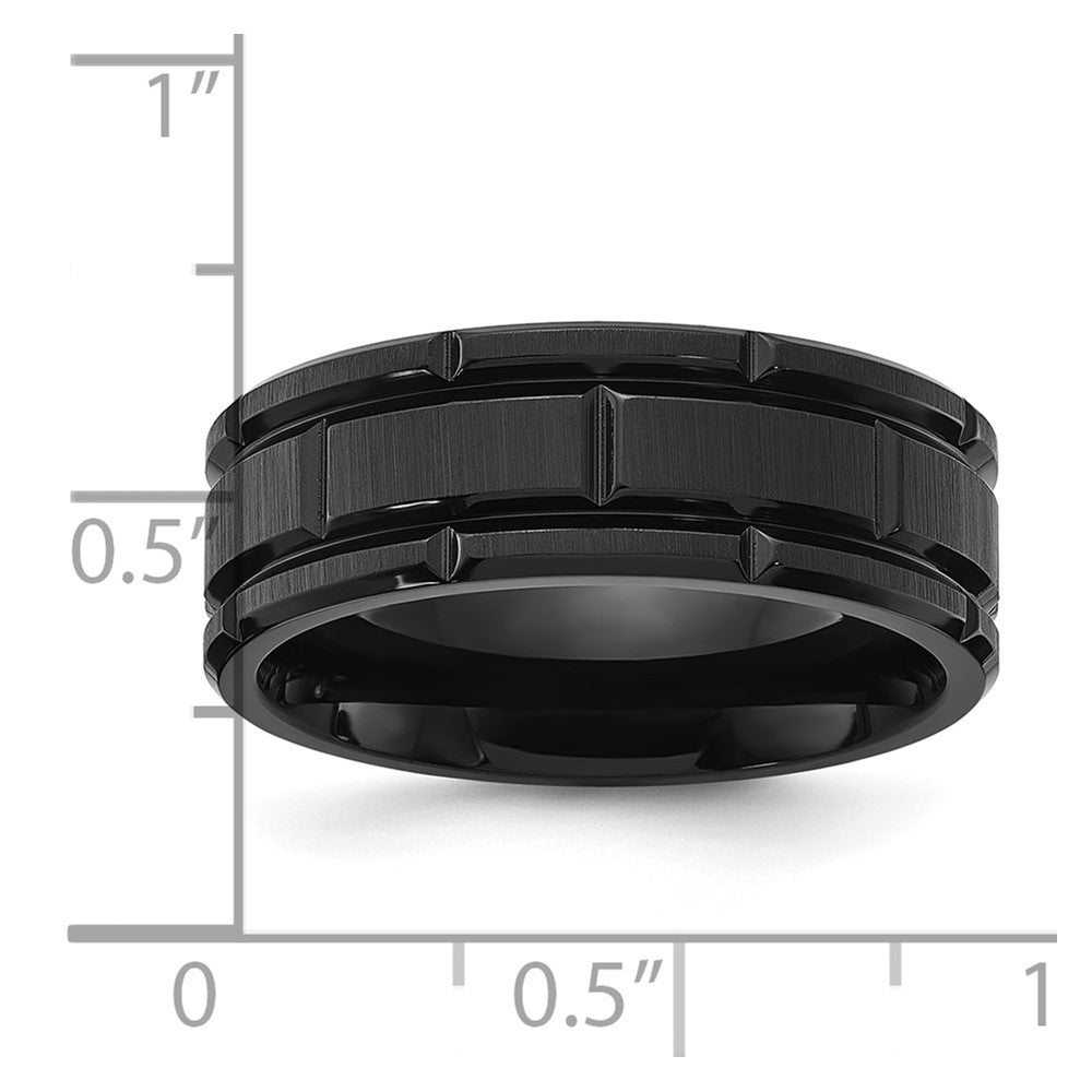 Chisel Titanium Brushed and Polished Black IP-plated Notched 8mm Band
