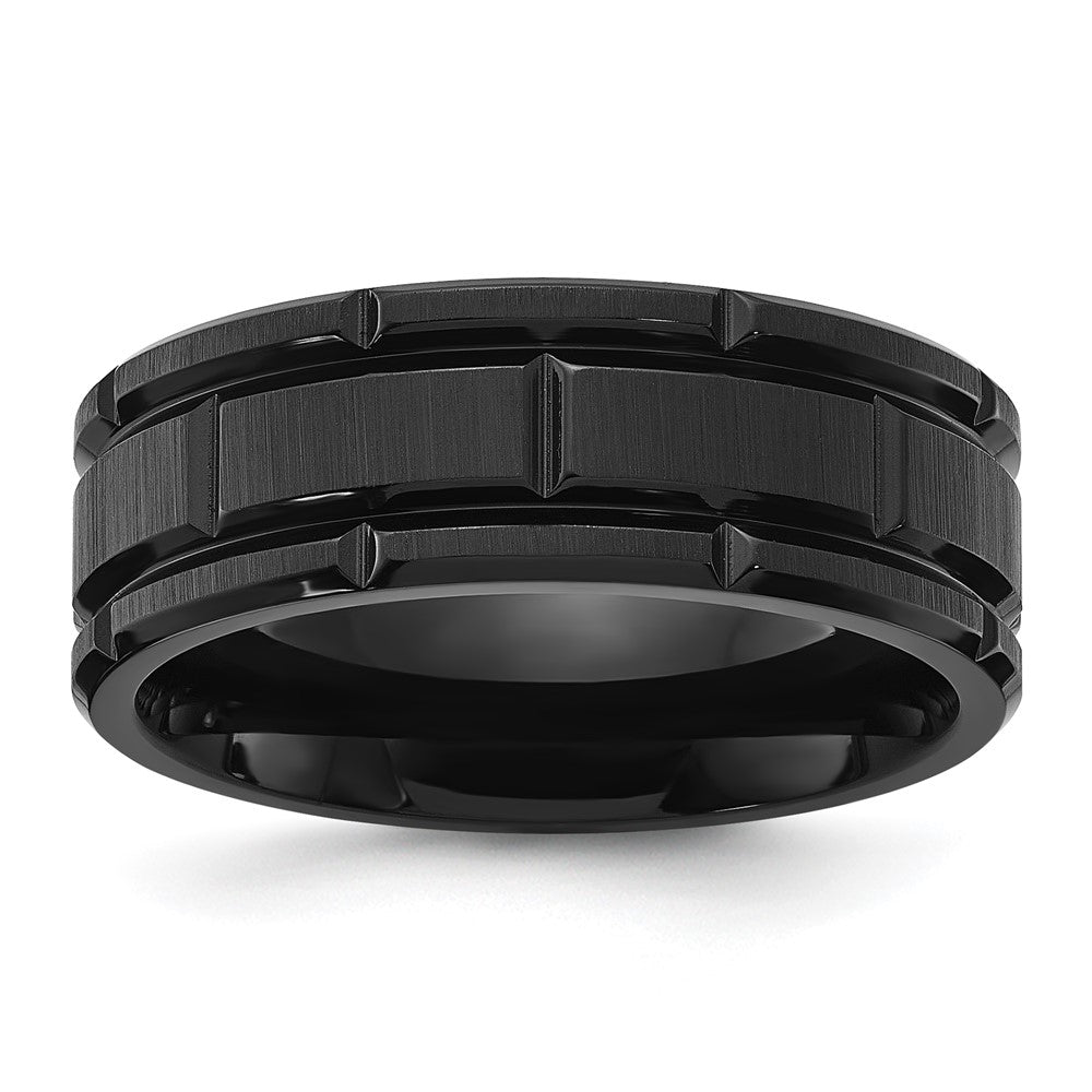 Chisel Titanium Brushed and Polished Black IP-plated Notched 8mm Band