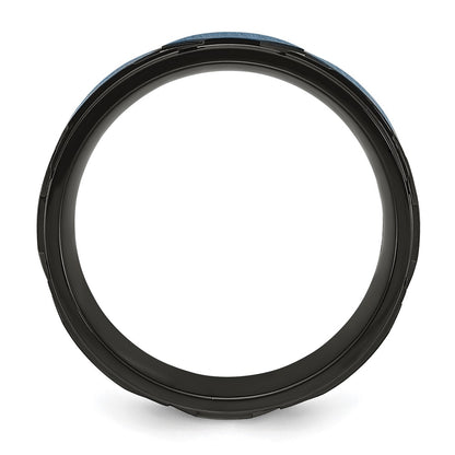 Chisel Titanium Brushed and Polished Black and Blue IP-plated 8mm Band