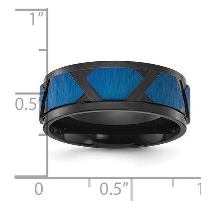 Chisel Titanium Brushed and Polished Black and Blue IP-plated 8mm Band