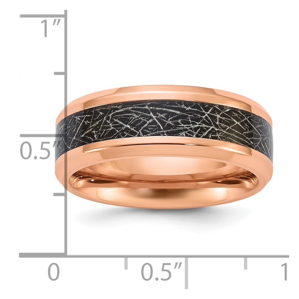 Chisel Titanium Polished Rose IP-plated Synthetic Leather Inlay in Clear Epoxy 8mm Band
