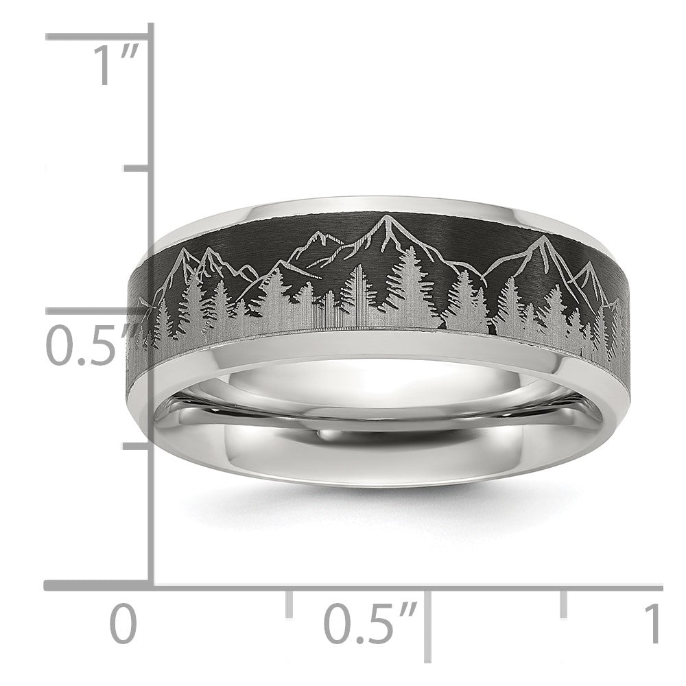Chisel Titanium with Brushed Center Laser Design Mountains 8mm Band