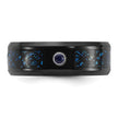 Chisel Titanium Polished Black and Blue IP-plated with Blue CZ Carbon Fiber Inlay in Clear Epoxy 8mm Band