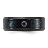 Chisel Titanium Polished Black and Blue IP-plated with Blue CZ Carbon Fiber Inlay in Clear Epoxy 8mm Band