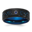Chisel Titanium Polished Black and Blue IP-plated with Blue CZ Carbon Fiber Inlay in Clear Epoxy 8mm Band