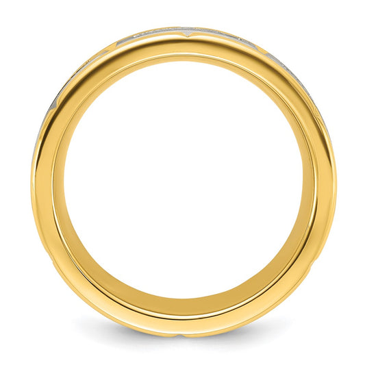 Chisel Titanium Polished with Brushed Center Yellow IP-plated CZ 8mm Band