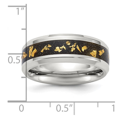 Chisel Titanium Polished with Black and Gold Foil Inlay 8mm Band