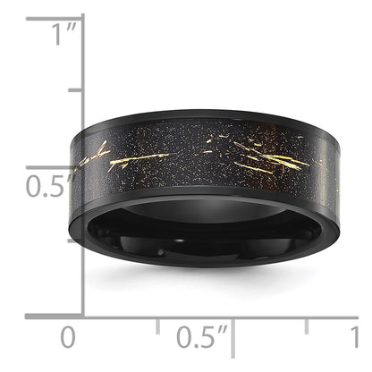 Chisel Titanium Polished Black IP-plated with Black and Gold Foil Inlay 8mm Band