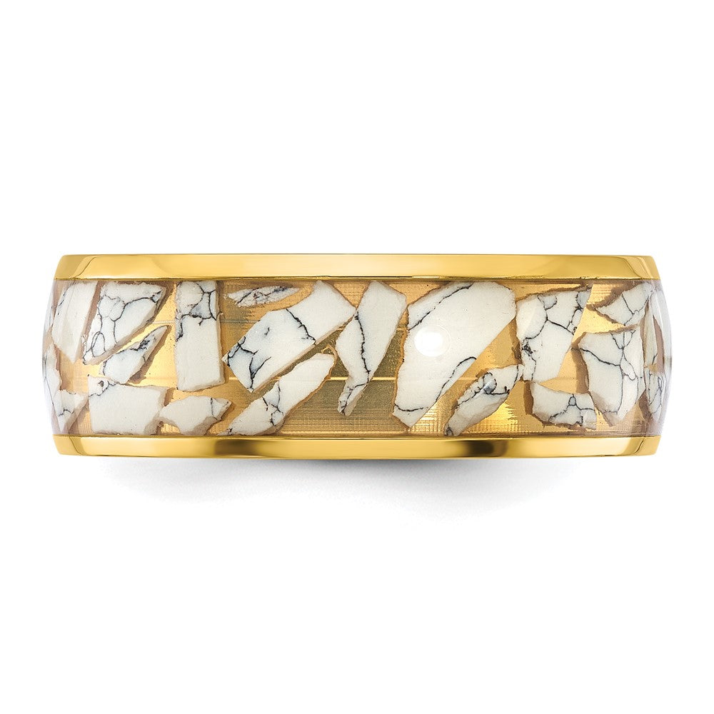 Chisel Titanium Polished Yellow IP-plated with Ceramic Fragments Inlay 8mm Band