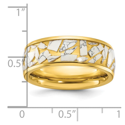 Chisel Titanium Polished Yellow IP-plated with Ceramic Fragments Inlay 8mm Band