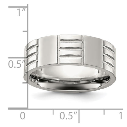 Chisel Titanium Brushed and Polished Grooved 8mm Band