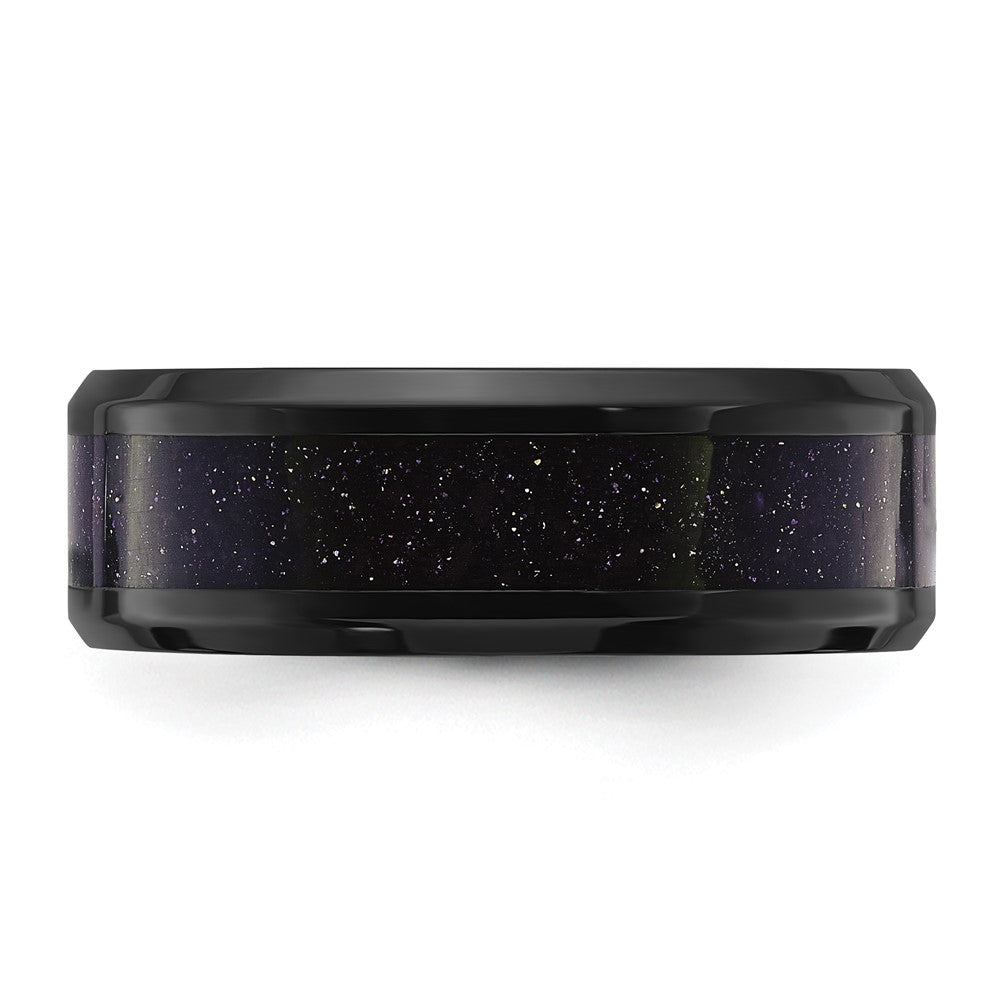Chisel Titanium Polished Black IP-plated with Blue Star Sandstone Inlay Center 8mm Band