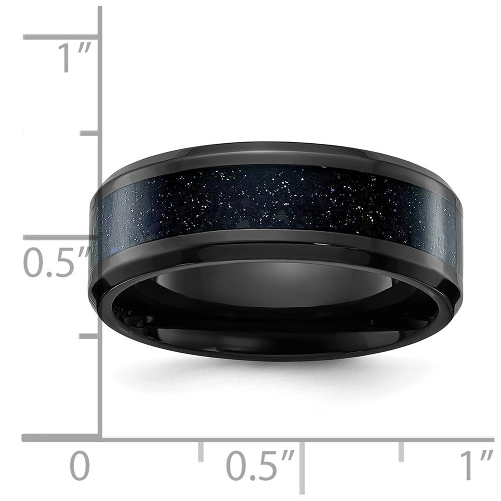 Chisel Titanium Polished Black IP-plated with Blue Star Sandstone Inlay Center 8mm Band