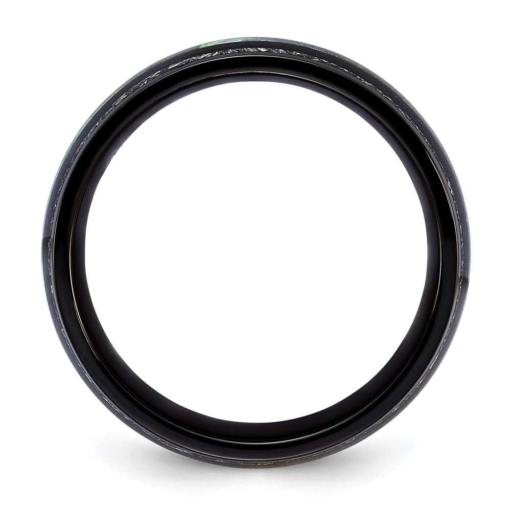 Chisel Titanium Polished Black IP-plated with Abalone and Imitation Meteorite Inlay 8mm Band