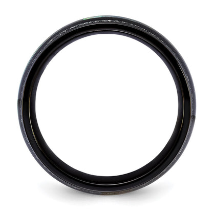 Chisel Titanium Polished Black IP-plated with Abalone and Imitation Meteorite Inlay 8mm Band