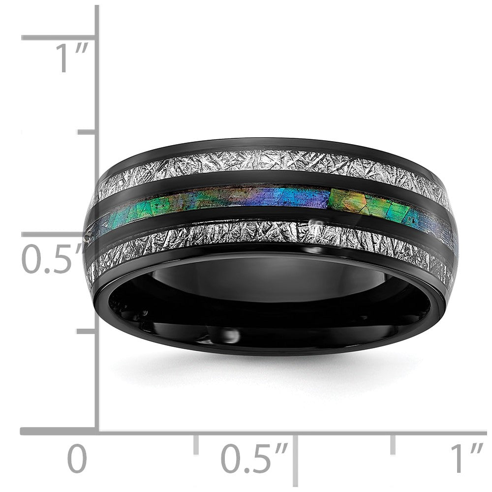 Chisel Titanium Polished Black IP-plated with Abalone and Imitation Meteorite Inlay 8mm Band
