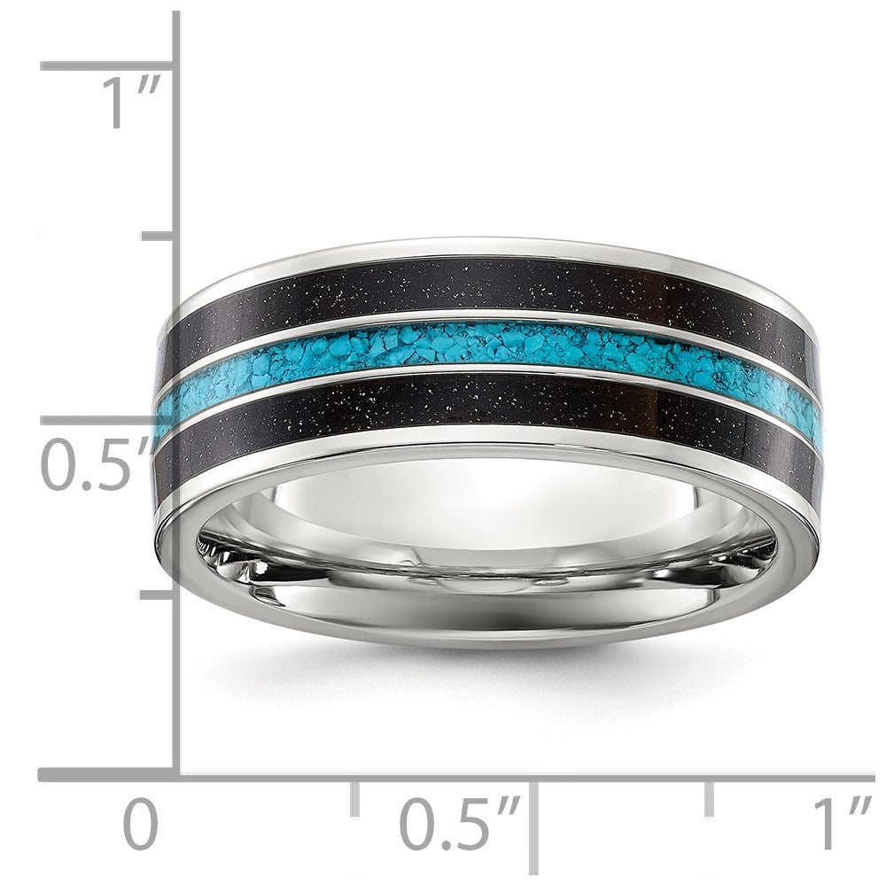 Chisel Titanium Polished with Turquoise and Black Star Sandstone Inlay 8mm Band