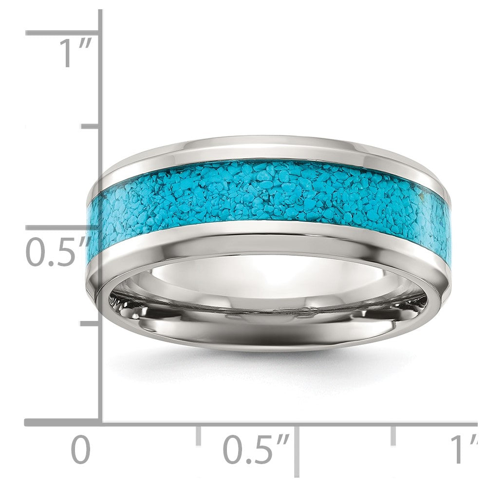 Chisel Titanium Polished with Turquoise Inlay 8mm Band