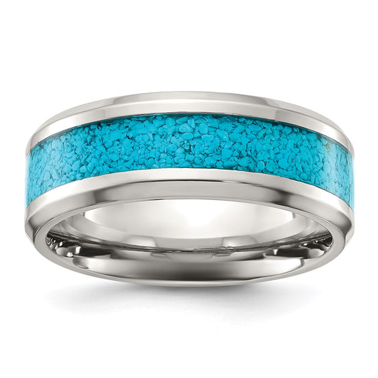 Chisel Titanium Polished with Turquoise Inlay 8mm Band