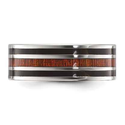 Chisel Titanium Polished with Black Resin and Wood Inlay 8mm Band