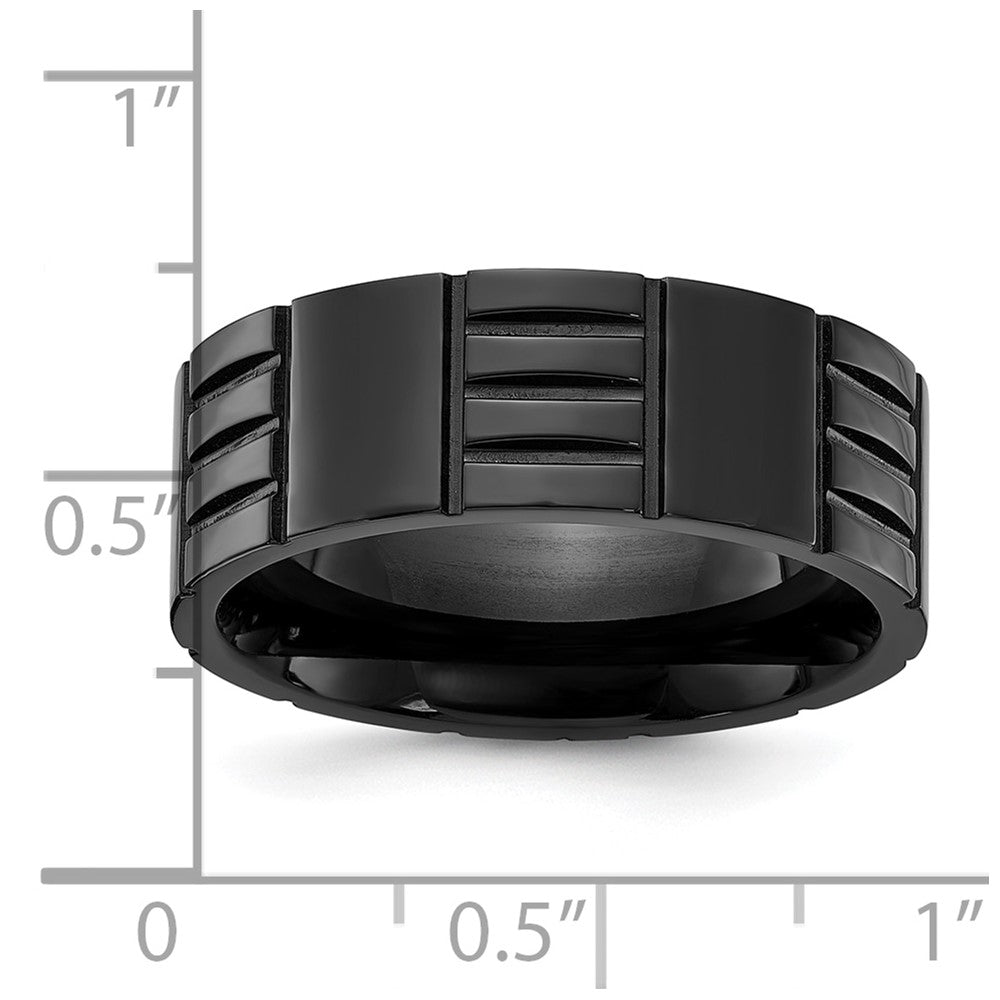 Chisel Titanium Polished Black IP-plated Grooved 8mm Band